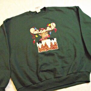 90s Jerzees Christmas Sweatshirt Rudolph Reindeer Lights Green